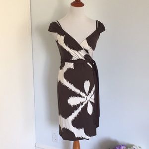 DVF Brown and White Flower Wrap Dress